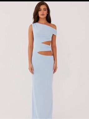 Laylani Cut Out Maxi Dress -Asymmetrical in Light Blue